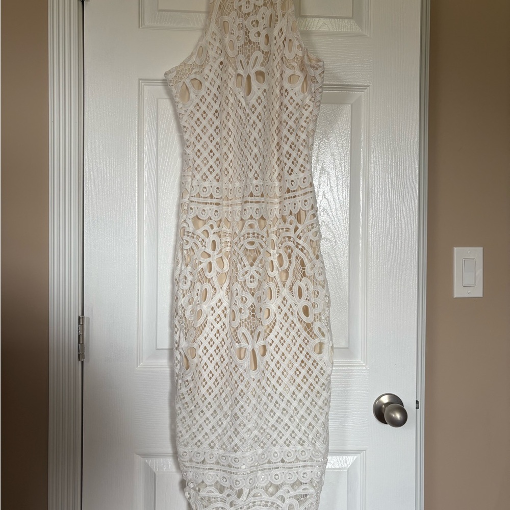 SHEIN High Neck White Lace Dress